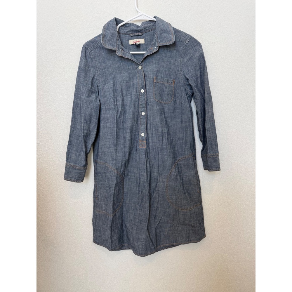 Lands End Canvas Blue Cotton Chambray Button Down Shirt Dress Wmns 4 Long Sleeve